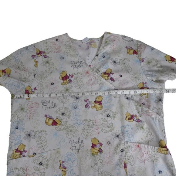 Disney Scrub Top Winnie the Pooh  Bear Piglet Medical Cream Size XL - Picture 13 of 14